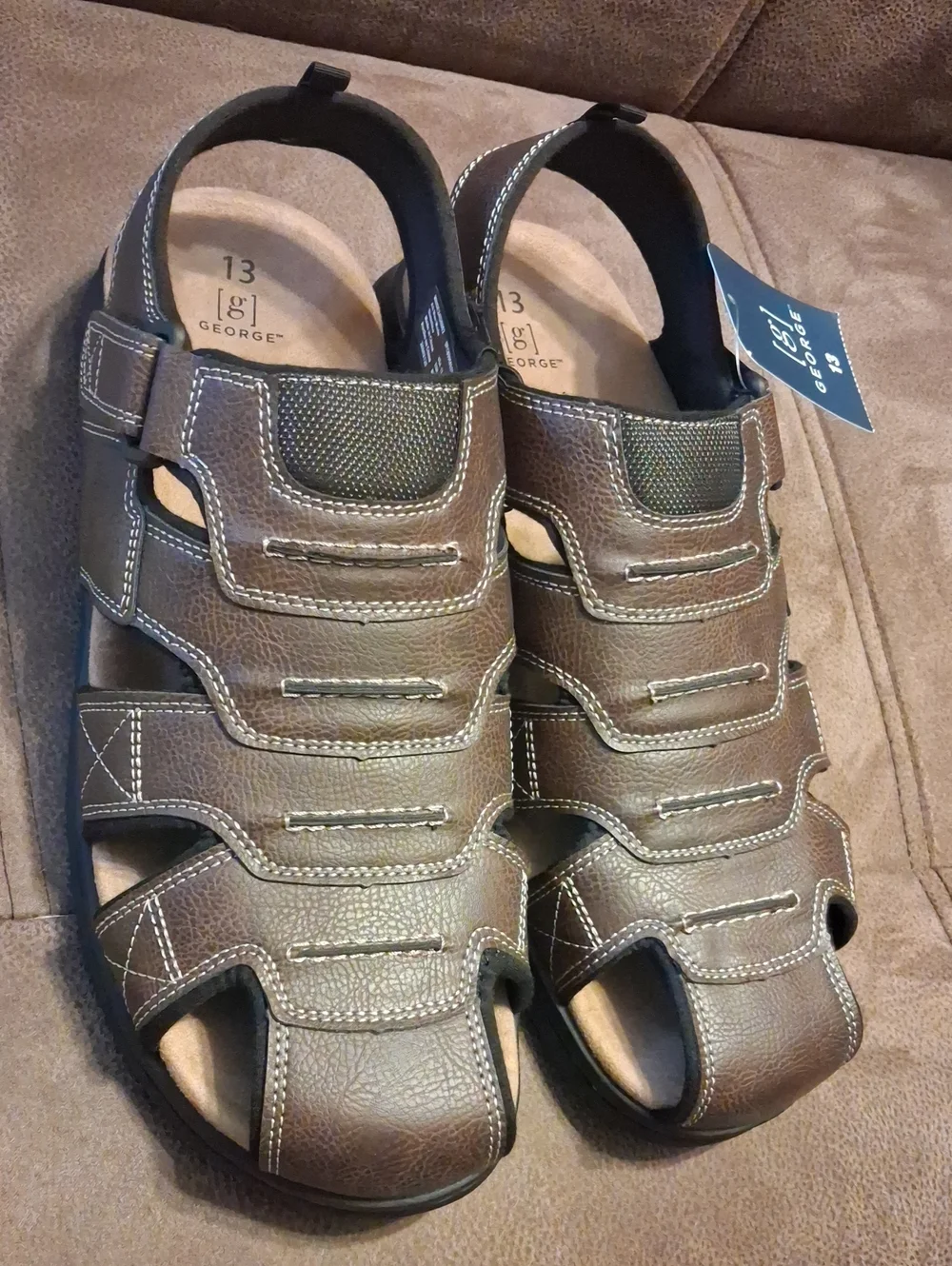 George Men’s Brown Comfort Closed-Toe Casual Sandals Size 13